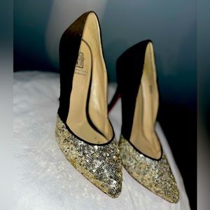 Black suede with gold sequins heels